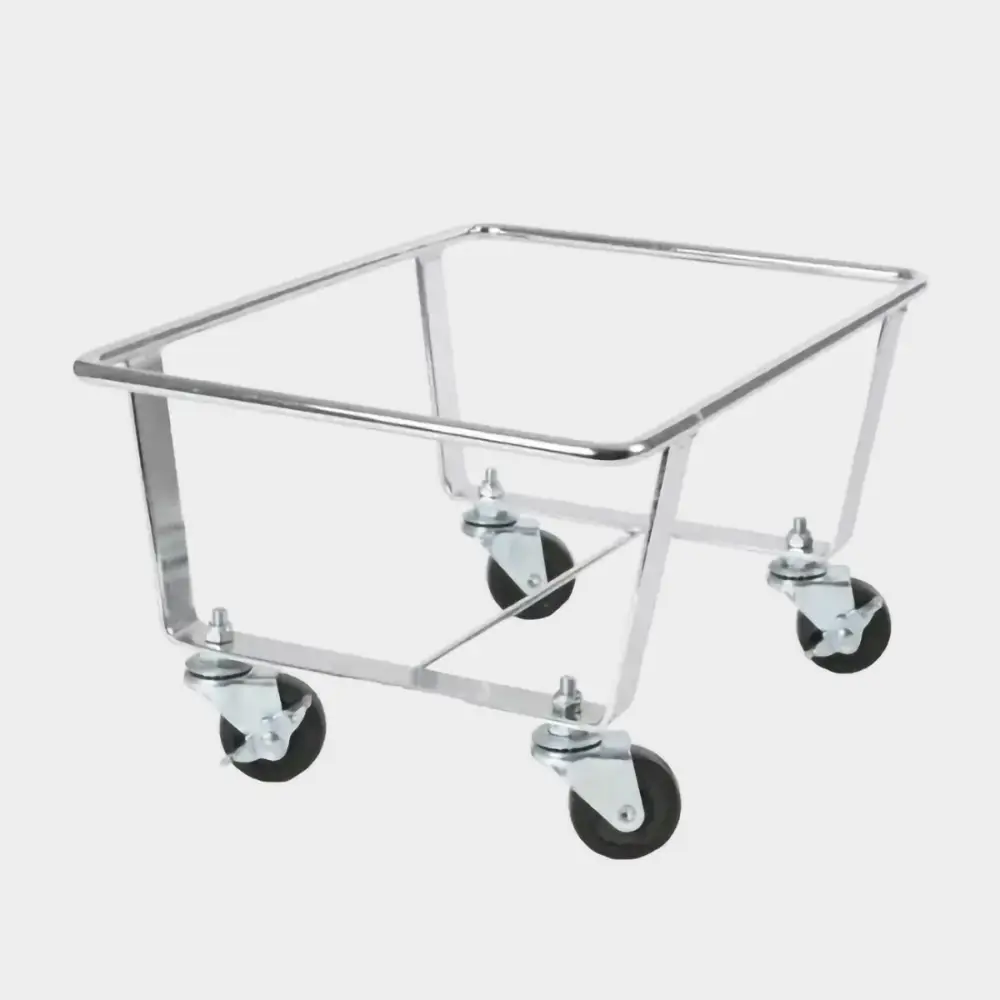 shopping basket stacker stand with wheels, chrome